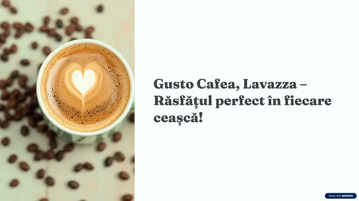 Ceașcă de cafea Lavazza aburindă, simbol al calității și aromei.