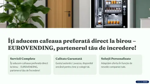 Automat de cafea modern instalat într-un birou.